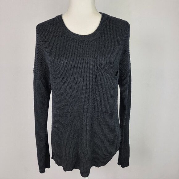 Madewell Sweaters - Madewell Thompson Pocket Pullover Sweater Black Long Sleeve Boat Neck Size S